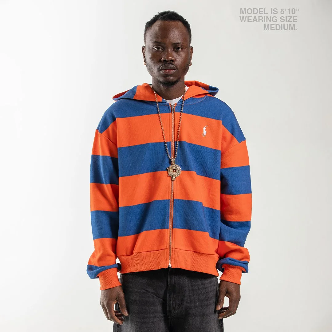 FT Blanks – Orange and Blue Striped Zip Hoodie – Kanye TCD Era